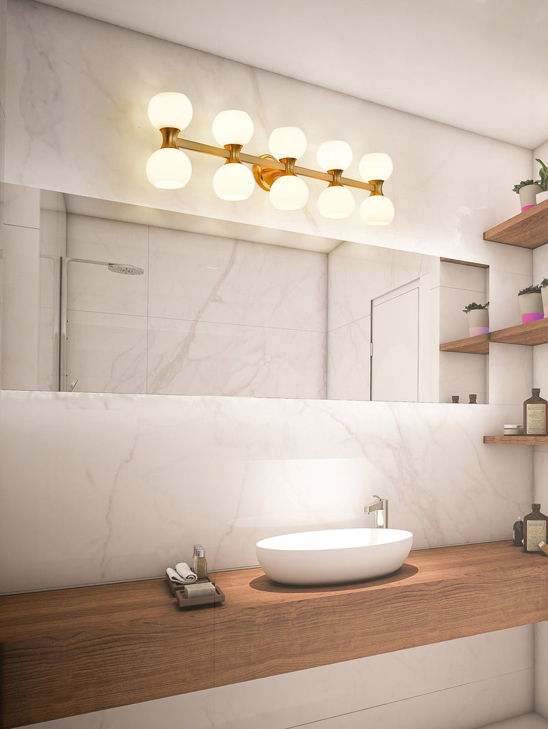 Artemis 10 Light 45" Vanity in Modern Gold in a room setting