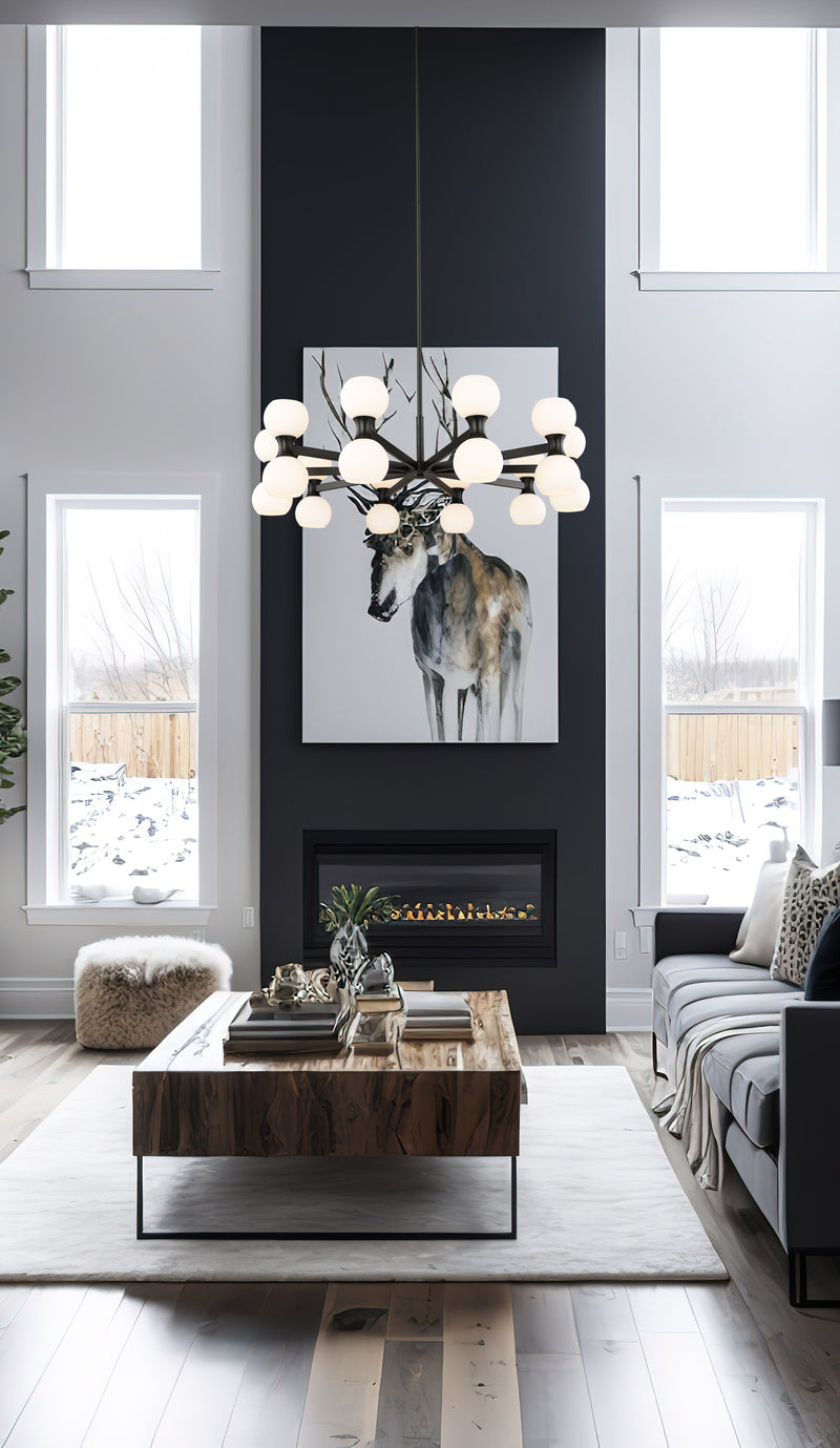 Artemis 20 Light 42" Chandelier in Matte Black in a room setting