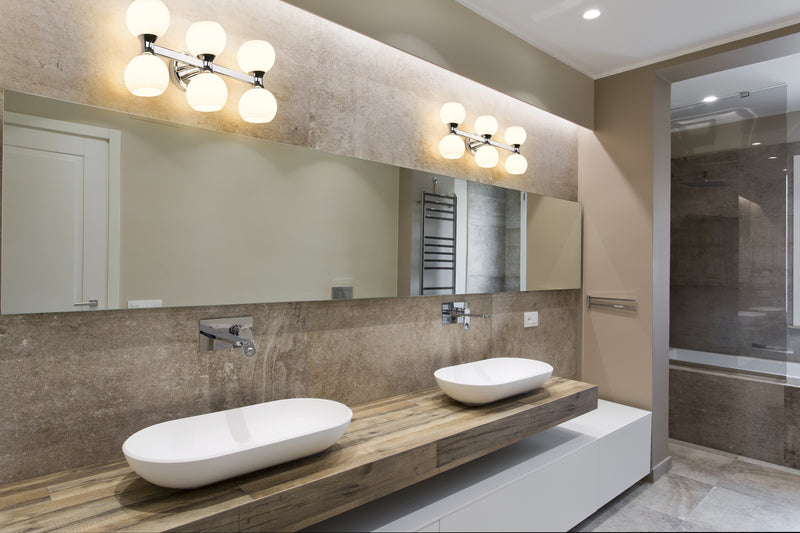 Artemis 6 Light 25" Vanity in Chrome in a room setting