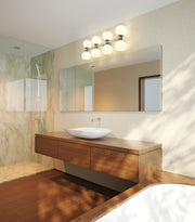 Artemis 8 Light 35" Vanity in Brushed Nickel in a room setting