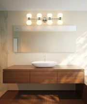 Artemis 8 Light 35" Vanity in Brushed Nickel in a room setting