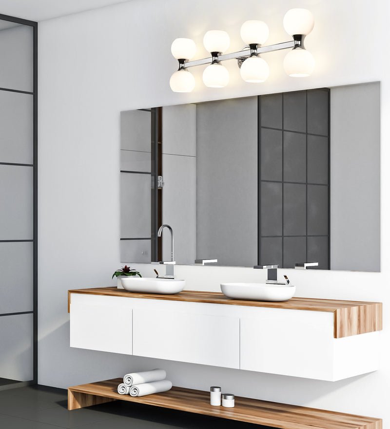 Artemis 8 Light 35" Vanity in Chrome in a room setting