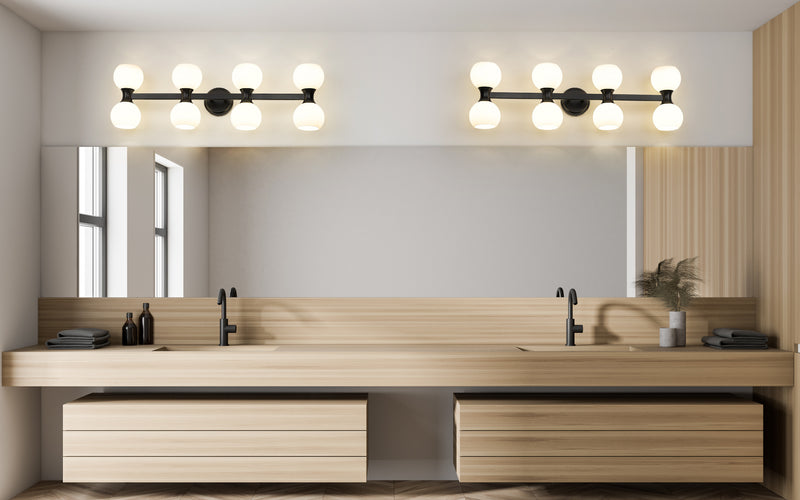 Artemis 8 Light 35" Vanity in Matte Black in a room setting