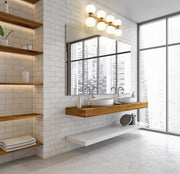 Artemis 8 Light 35" Vanity in Modern Gold in a room setting
