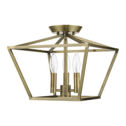 Devone 3-Light Square Semi-Flush Mount in Antique Brass