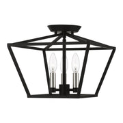 Devone 3-Light Square Semi-Flush Mount in Black with Brushed Nickel Accents