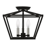 Devone 3-Light Square Semi-Flush Mount in Black with Brushed Nickel Accents