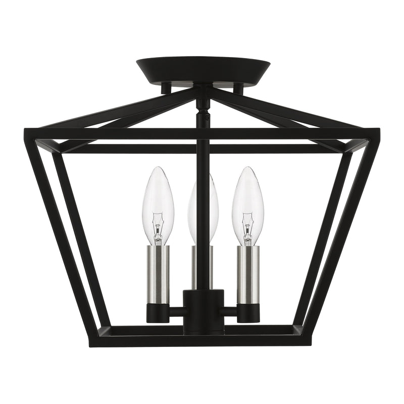 Devone 3-Light Square Semi-Flush Mount in Black with Brushed Nickel Accents