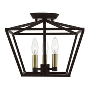 Devone 3-Light Square Semi-Flush Mount in Bronze with Antique Brass Accents