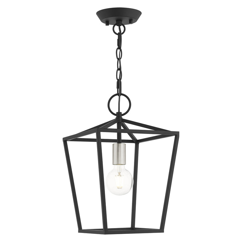 Devone Convertible Lantern Pendant / Semi-Flush Mount in Black with Brushed Nickel Accents