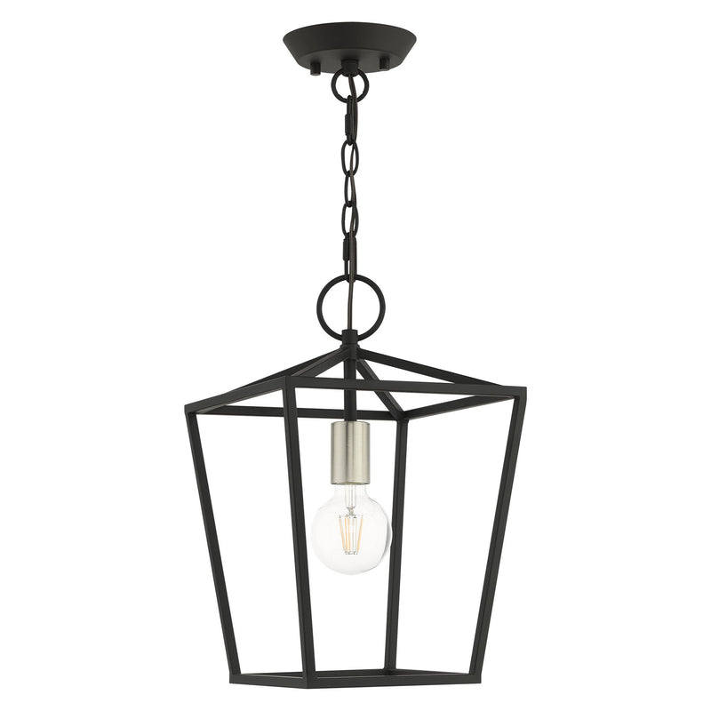 Devone Convertible Lantern Pendant / Semi-Flush Mount in Black with Brushed Nickel Accents