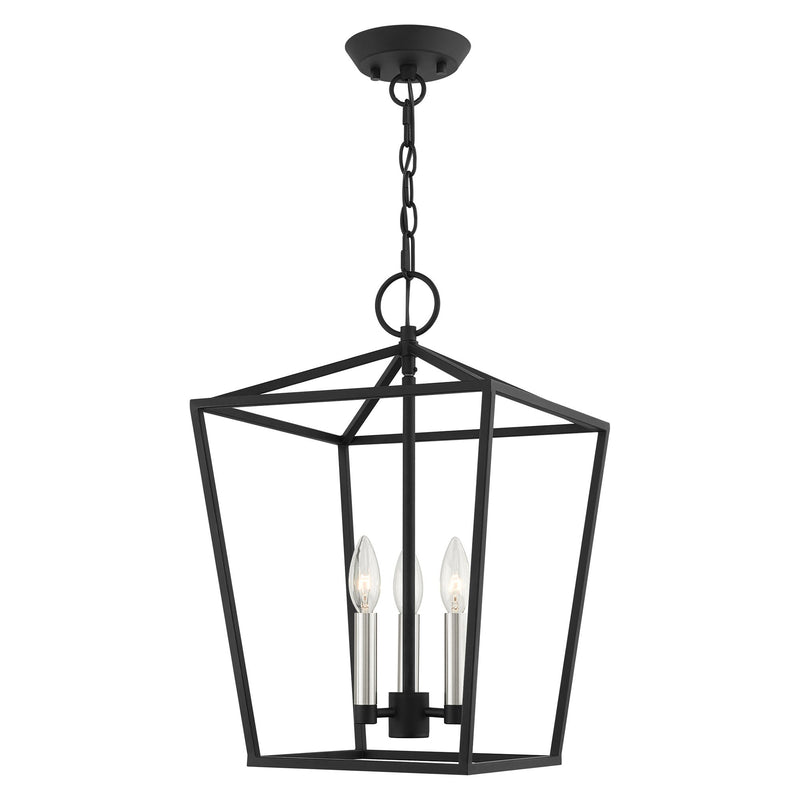Devone 3-Light Lantern Pendant in Black with Brushed Nickel Accents