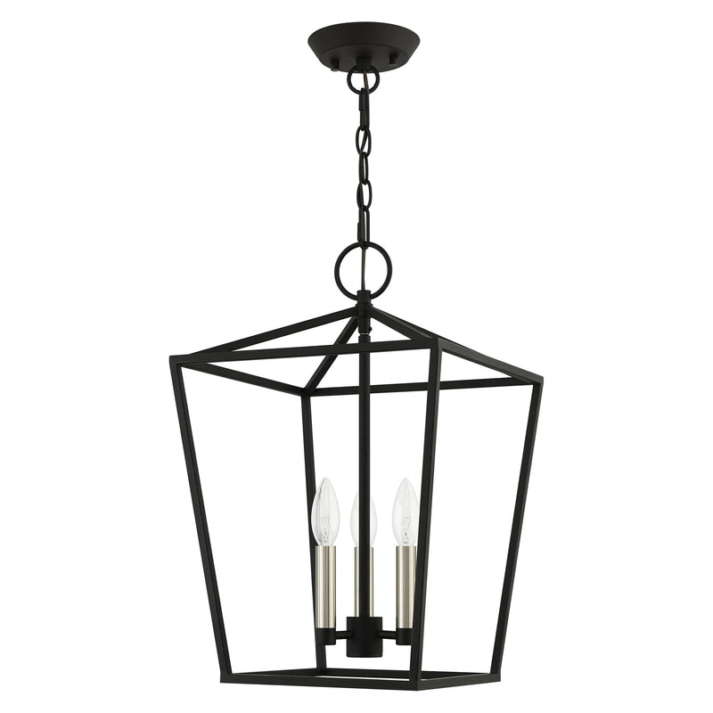 Devone 3-Light Lantern Pendant in Black with Brushed Nickel Accents