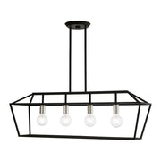 Devone 4-Light Linear Chandelier in Black with Brushed Nickel Accents