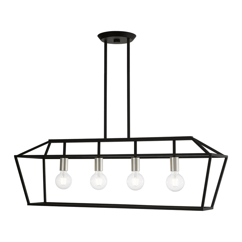 Devone 4-Light Linear Chandelier in Black with Brushed Nickel Accents