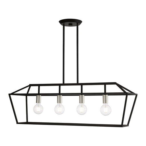Devone 4-Light Linear Chandelier in Black with Brushed Nickel Accents