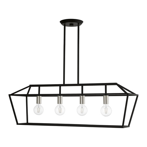 Devone 4-Light Linear Chandelier in Black with Brushed Nickel Accents