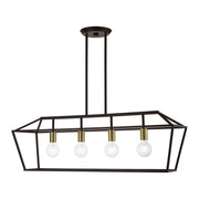 Devone 4-Light Linear Chandelier in Bronze with Antique Brass Accents