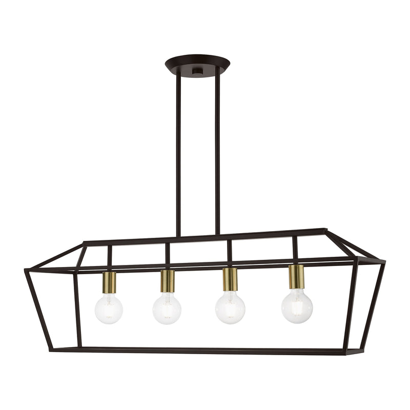 Devone 4-Light Linear Chandelier in Bronze with Antique Brass Accents