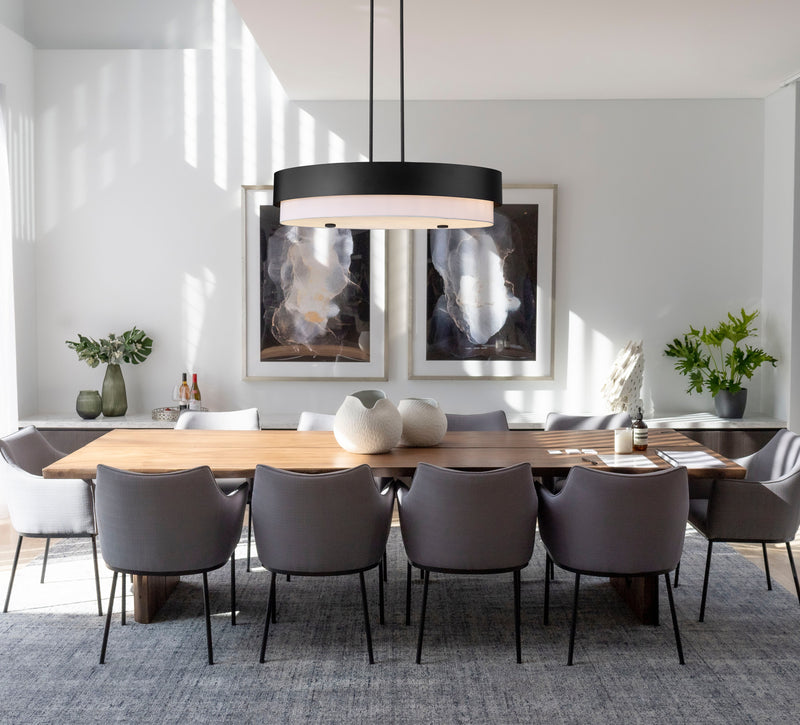 Counterpoint 5 Light 42" Linear Pendant in Matte Black in a room setting