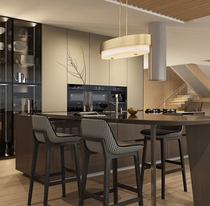Counterpoint 5 Light 42" Linear Pendant in Modern Gold in a room setting