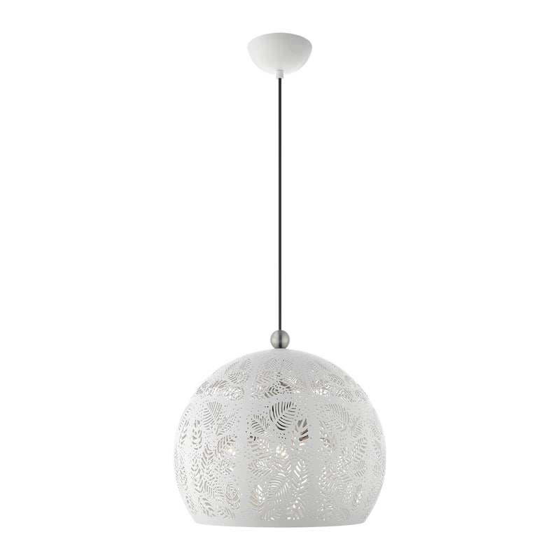 Chantilly 3-Light Medium Pendant in White with Brushed Nickel Accents