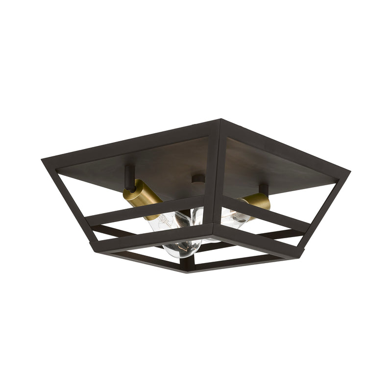 Schofield 2-Light Flush Mount in Bronze with Antique Brass Accents