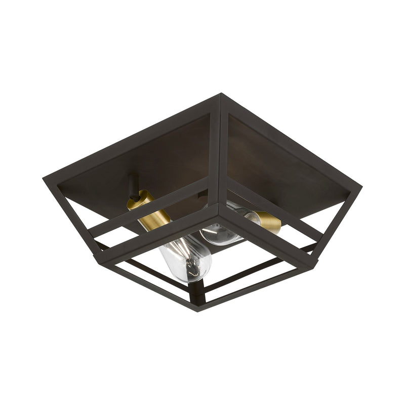 Schofield 2-Light Flush Mount in Bronze with Antique Brass Accents