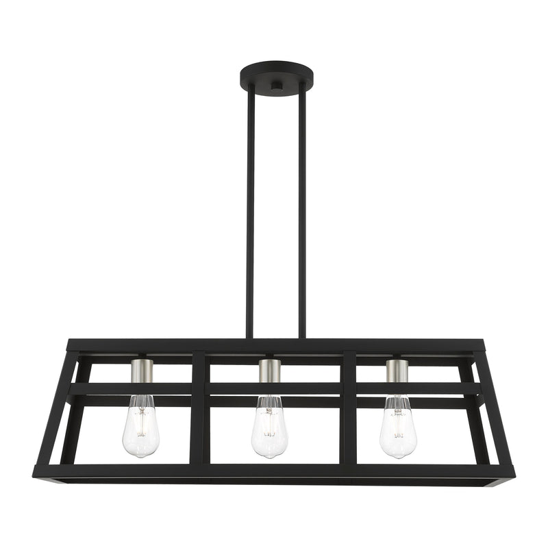 Schofield 3-Light Linear Chandelier in Black with Brushed Nickel Accents