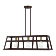 Schofield 3-Light Linear Chandelier in Bronze with Antique Brass Accents