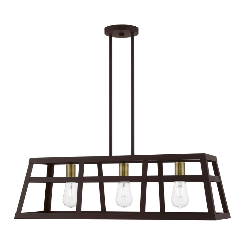 Schofield 3-Light Linear Chandelier in Bronze with Antique Brass Accents