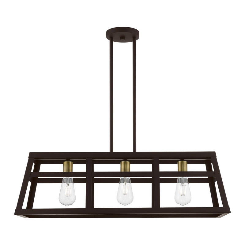 Schofield 3-Light Linear Chandelier in Bronze with Antique Brass Accents