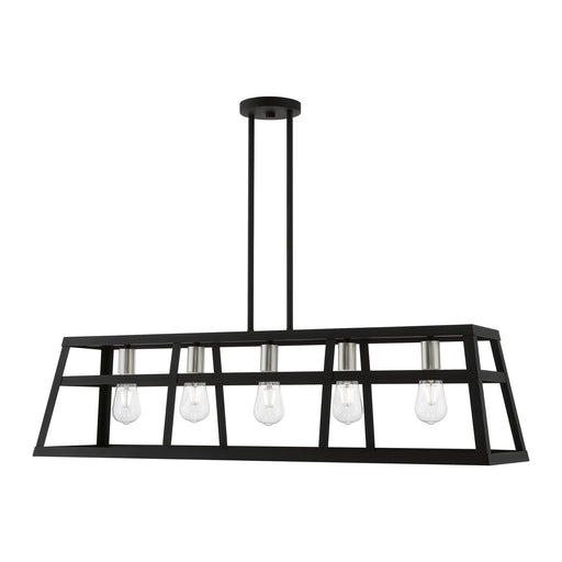 Schofield 5-Light Linear Chandelier in Black with Brushed Nickel Accents