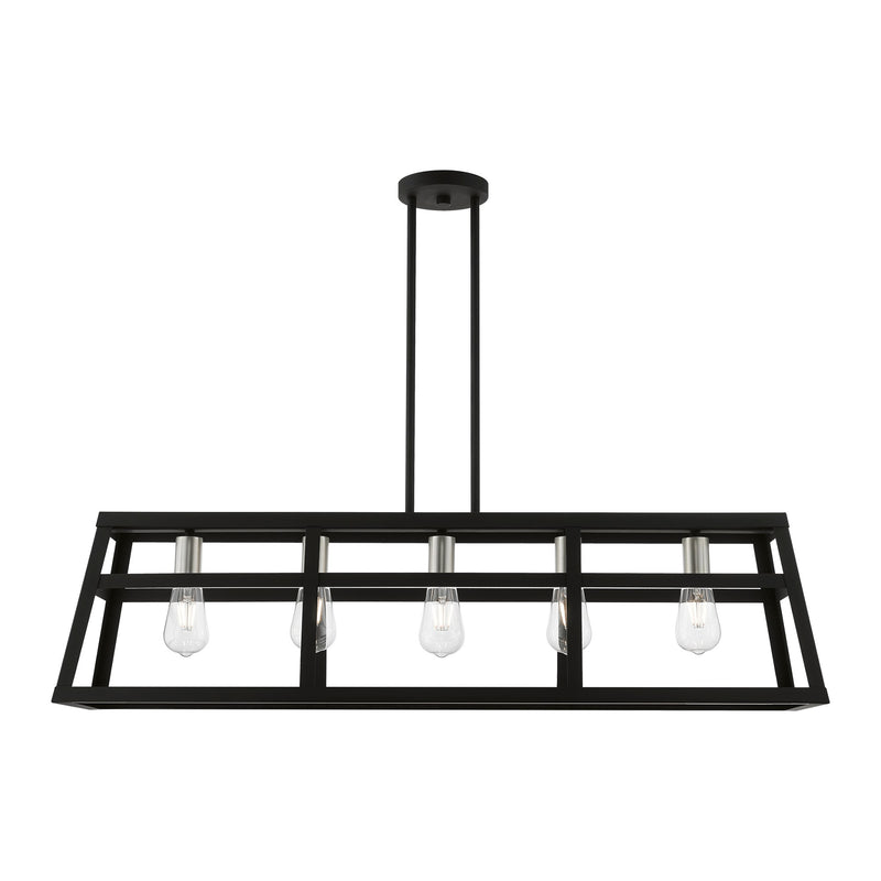 Schofield 5-Light Linear Chandelier in Black with Brushed Nickel Accents