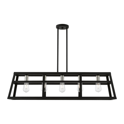 Schofield 5-Light Linear Chandelier in Black with Brushed Nickel Accents