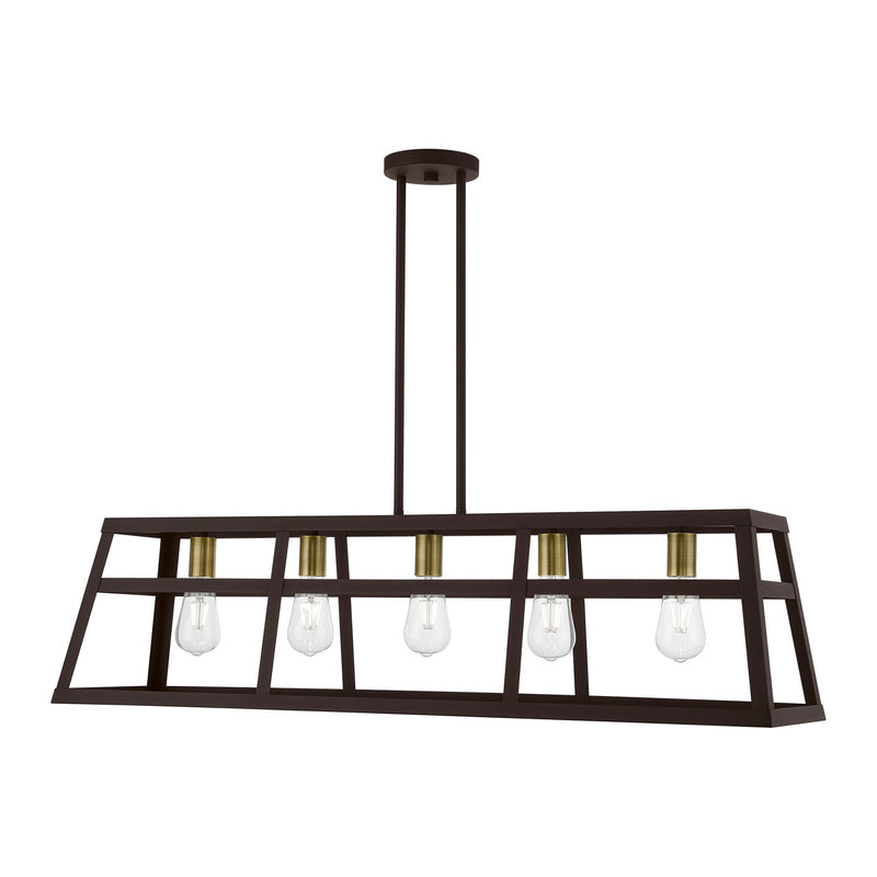 Schofield 5-Light Linear Chandelier in Bronze with Antique Brass Accents