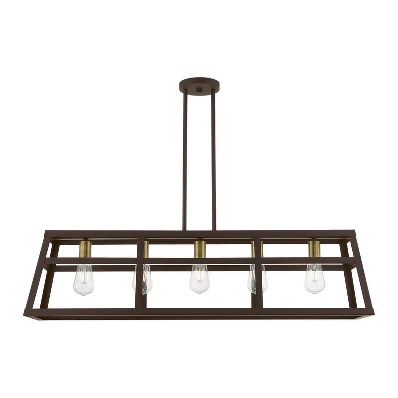 Schofield 5-Light Linear Chandelier in Bronze with Antique Brass Accents