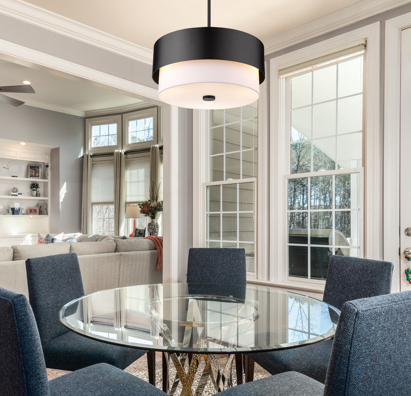 Counterpoint 3 Light 18" Pendant in Matte Black in a room setting