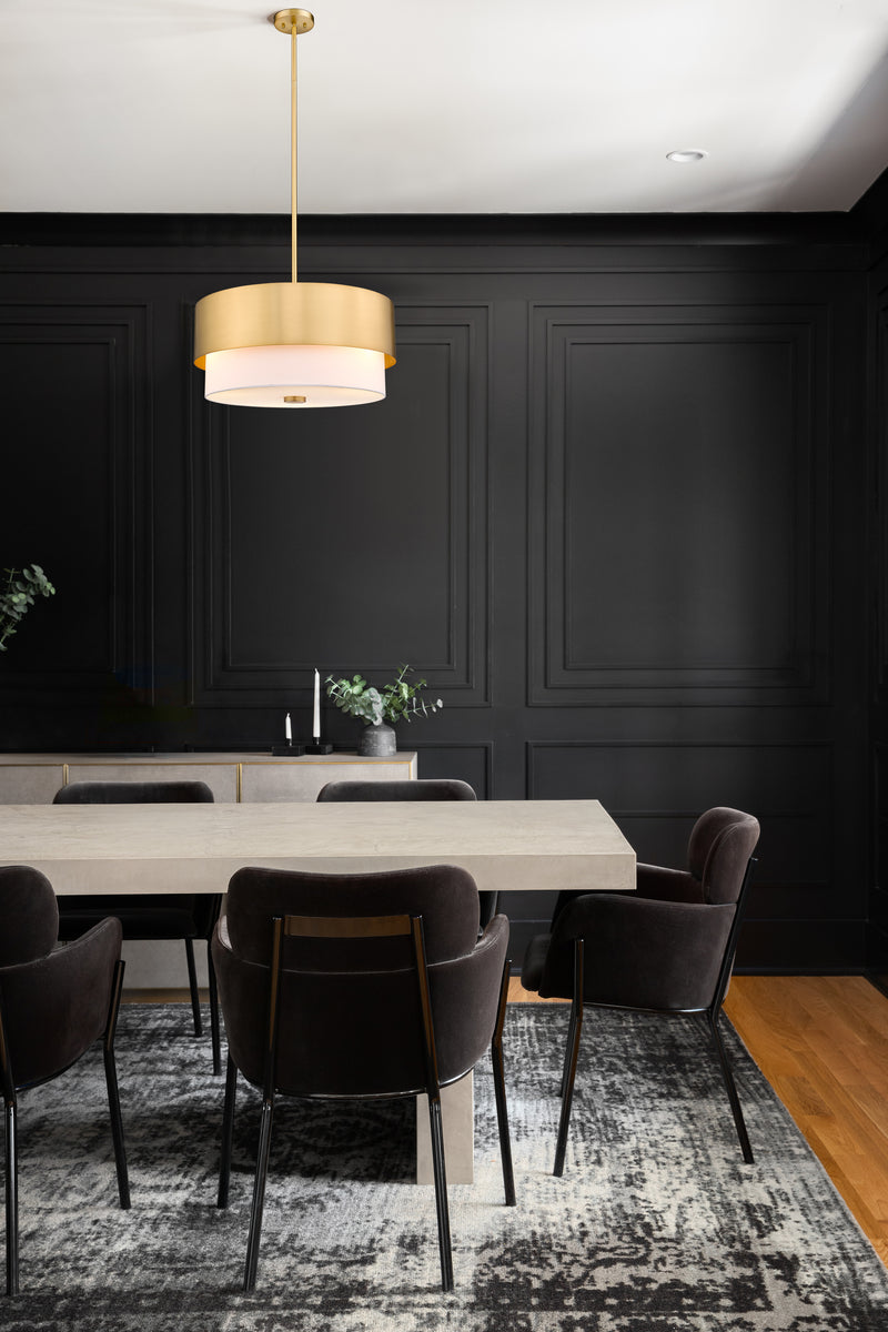 Counterpoint 3 Light 18" Pendant in Modern Gold in a room setting