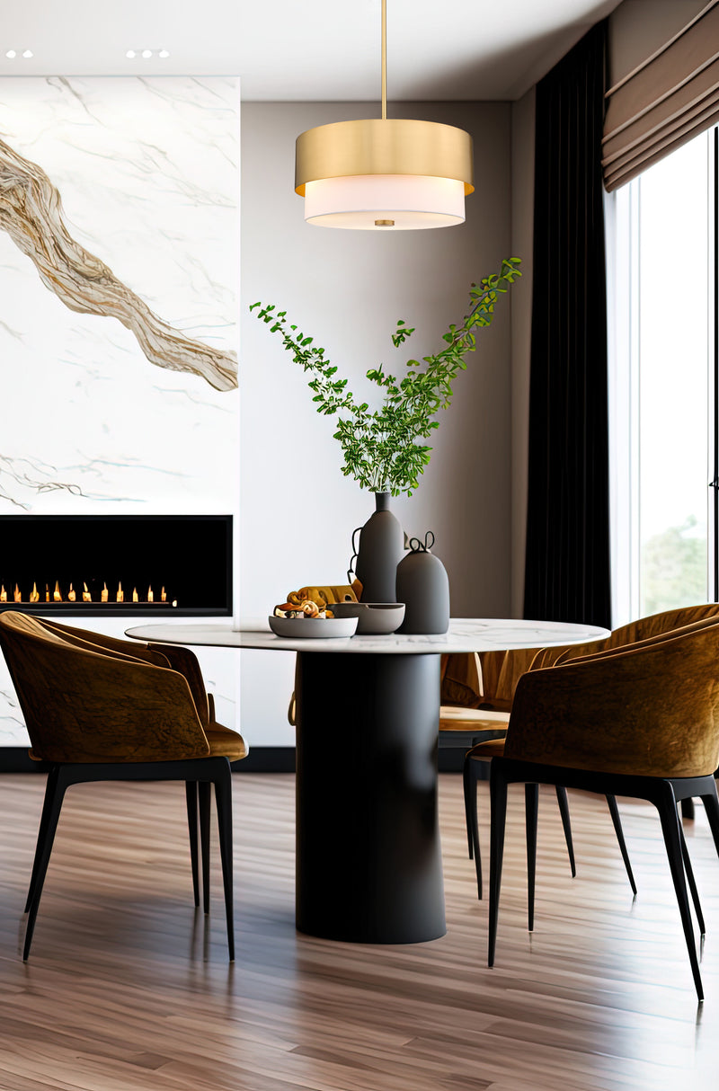 Counterpoint 3 Light 18" Pendant in Modern Gold in a room setting