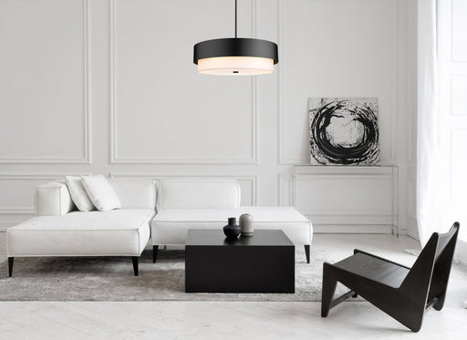 Counterpoint 6 Light 31.5" Pendant in Matte Black in a room setting