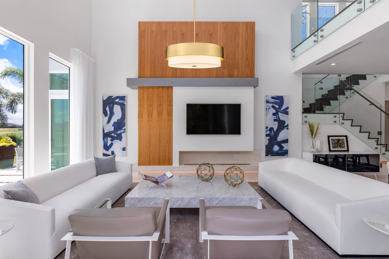 Counterpoint 6 Light 31.5" Pendant in Modern Gold in a room setting