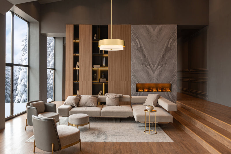 Counterpoint 6 Light 31.5" Pendant in Modern Gold in a room setting