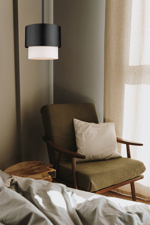 Counterpoint 1 Light 7.25" Pendant in Matte Black in a room setting