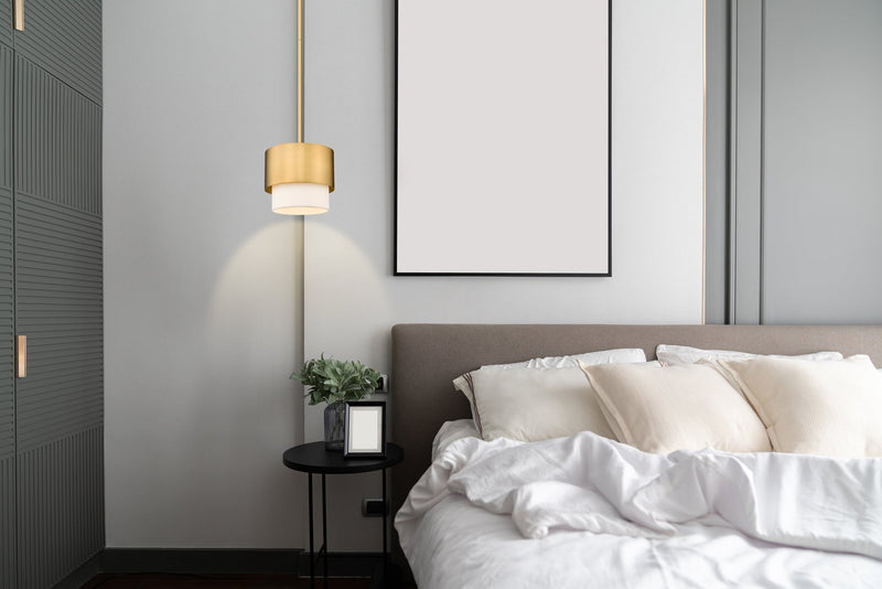 Counterpoint 1 Light 7.25" Pendant in Modern Gold in a room setting