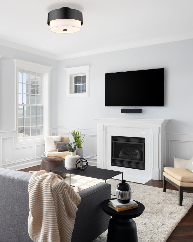 Counterpoint 3 Light 18" Semi Flush Mount in Matte Black in a room setting