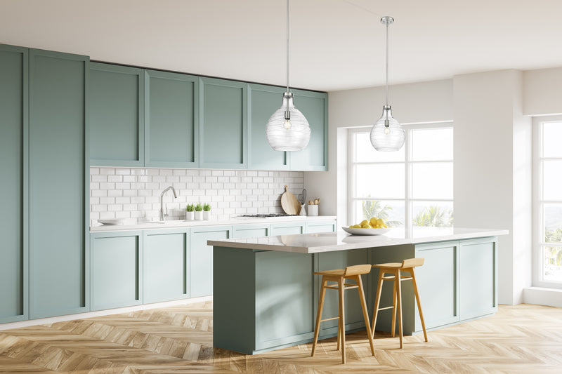 Bon Air 1 Light 13" Pendant in Brushed Nickel in a room setting