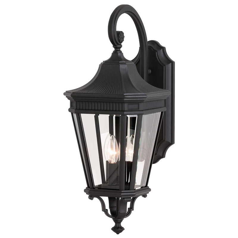 Cotswold Lane 9.5" 3-Light Beveled Glass Outdoor Wall Lantern in Black