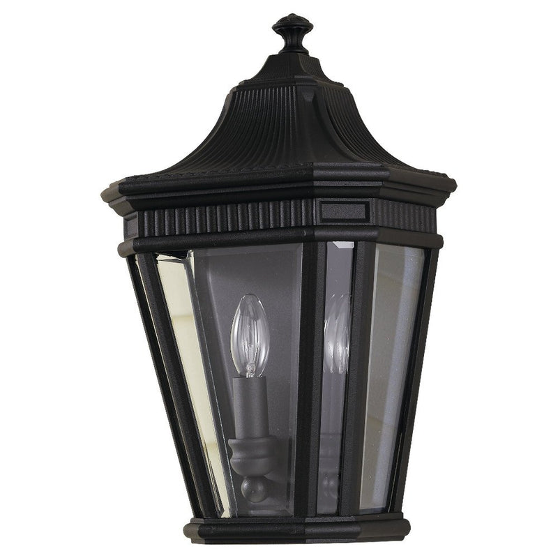 Cotswold Lane 2-Light Low-Profile Beveled Glass Outdoor Wall Lantern in Black
