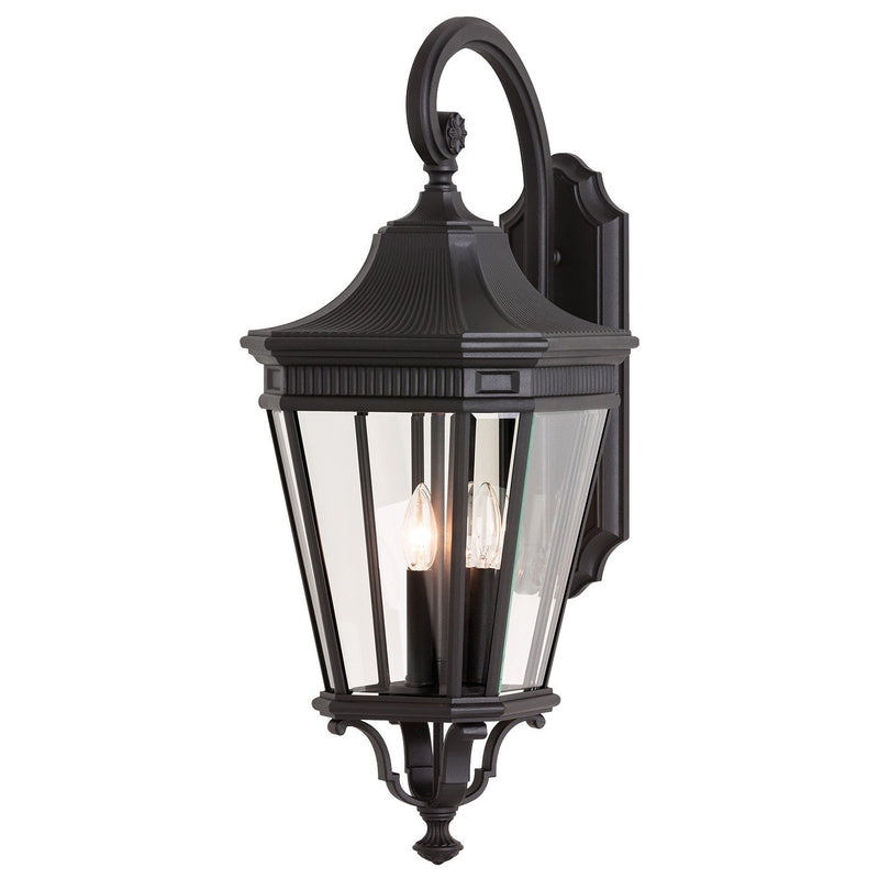 Cotswold Lane 12" 3-Light Beveled Glass Outdoor Wall Lantern in Black